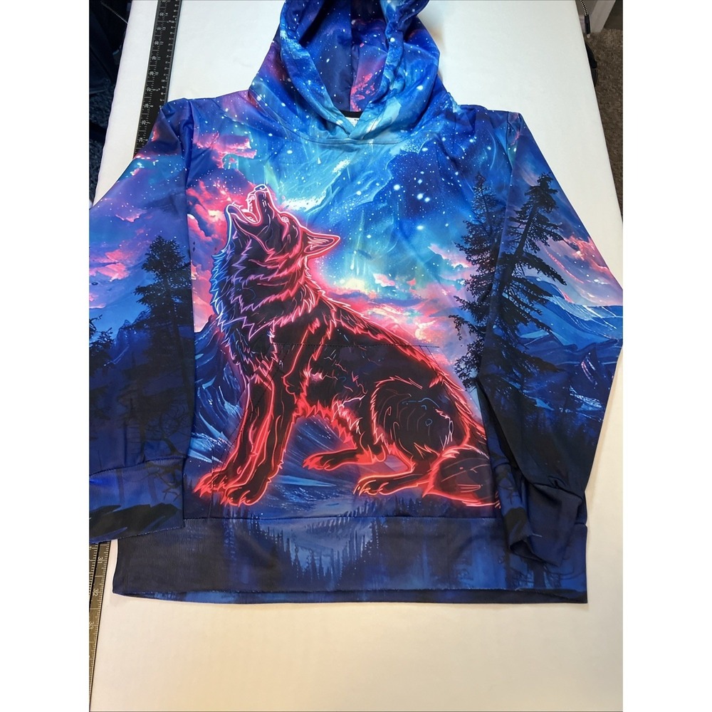 Unbranded Wolf Howling Hoodie Boys Small Blue NWT Screen Print Galaxy C971